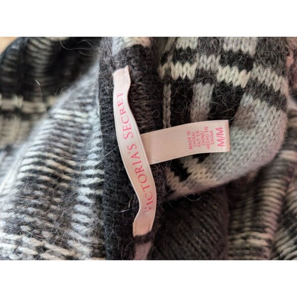 Victorias Secret Black & White Plaid Open Front Cardigan Sweater M/M - Picture 4 of 5